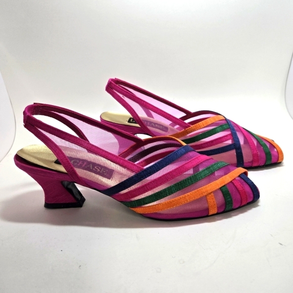 L Chase Vintage Women's 9M Slip-on Party Shoes Open Toe Hot Pink Fabric Upper - Picture 4 of 8